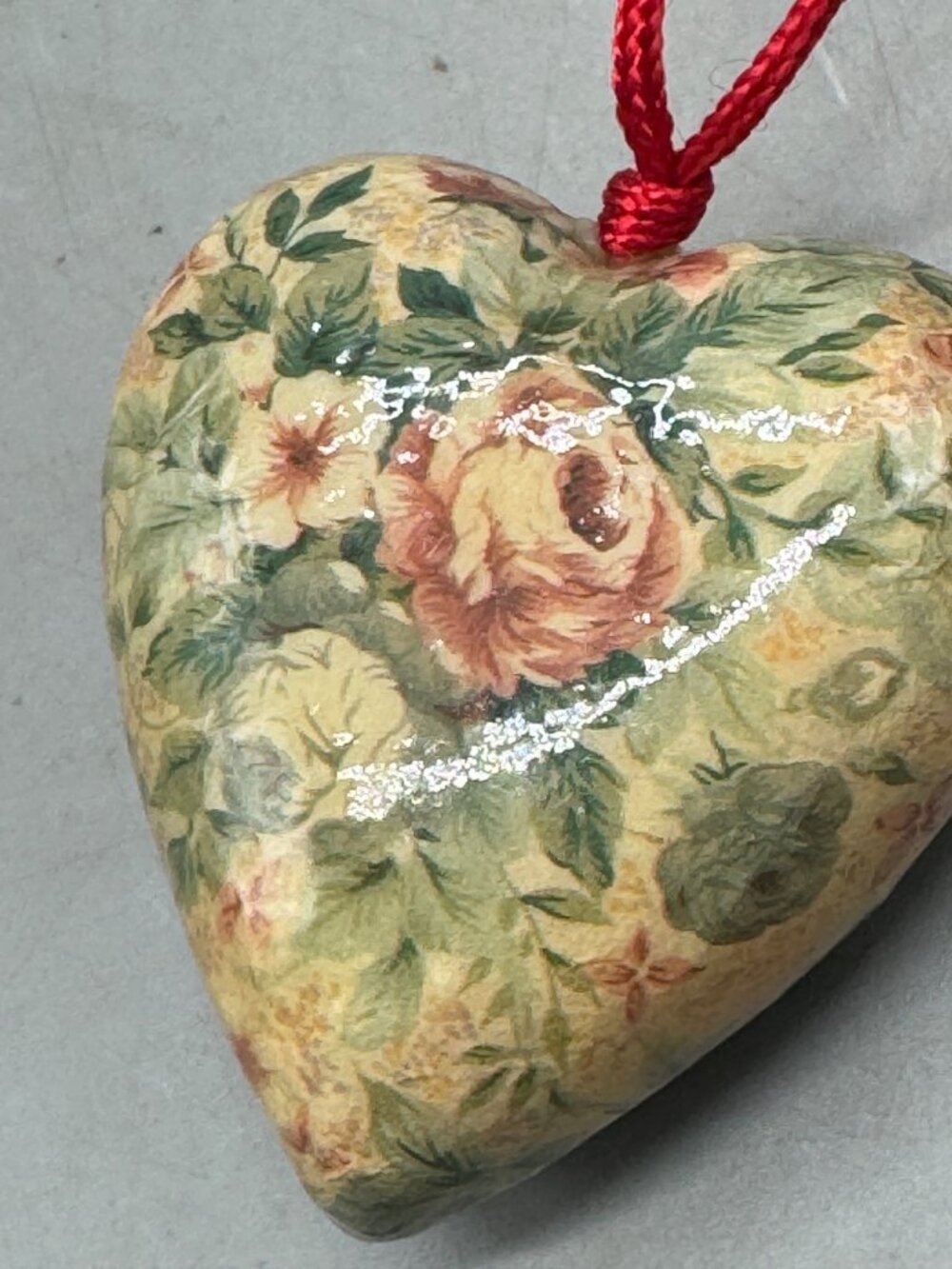 Heart-Shaped Floral Hanging Ornament Red String 3" Used READ - Picture 3 of 4